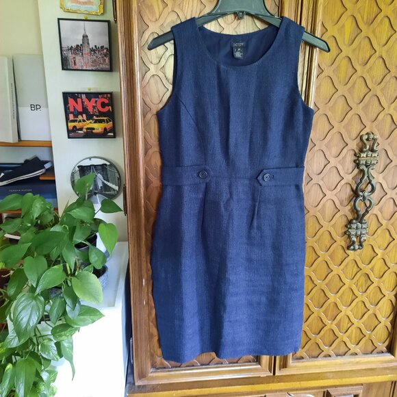 J. Crew Navy Blue Sheath Dress with Waist Tabs - Size 2P - Picture 2 of 16